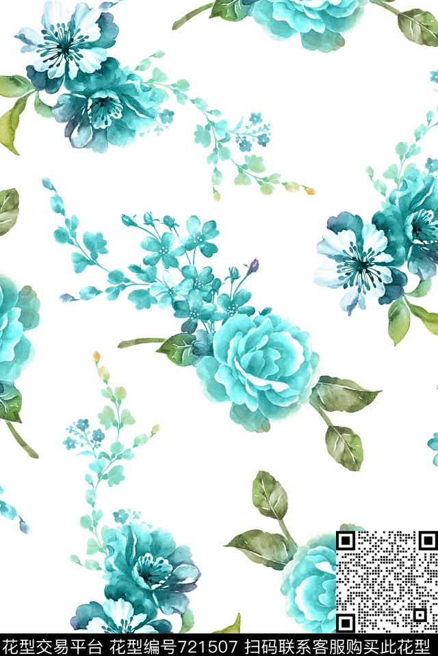 复古手绘玫瑰数码印花华亿平台下载（图片编号: 721507） - 瓦栏（Walan）