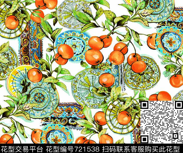 水果车轮橙子数码印花华亿平台下载（图片编号: 721538） - 瓦栏（Walan）