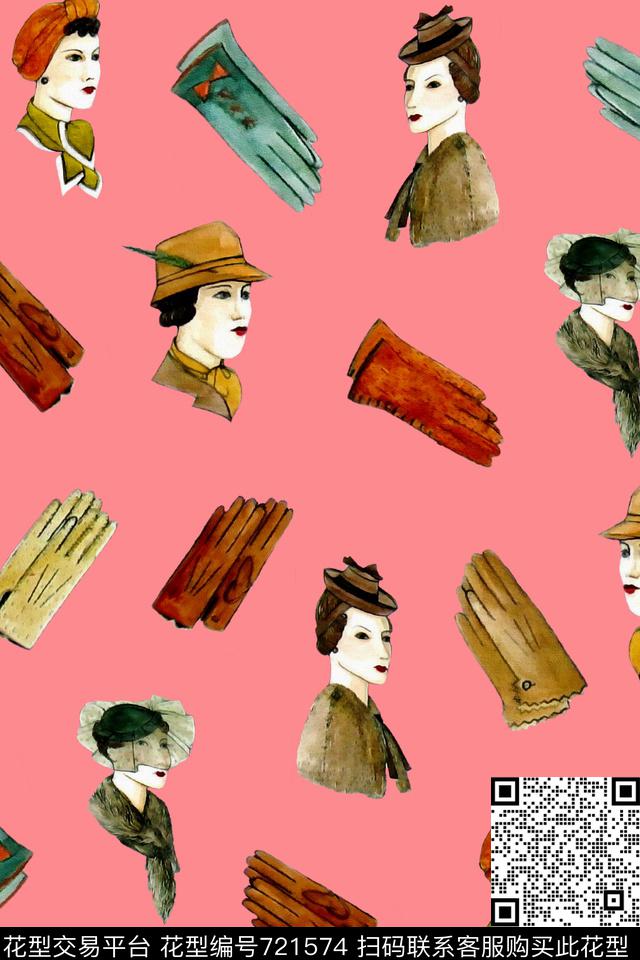 人物头像手套具体图案数码印花华亿平台下载（图片编号: 721574） - 瓦栏（Walan）