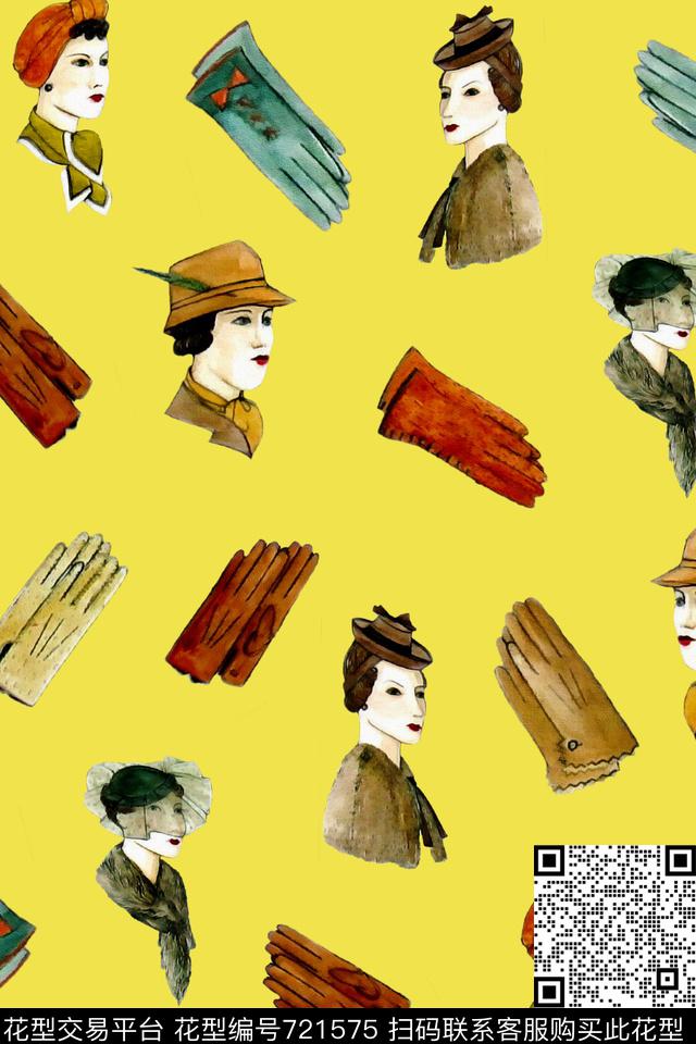 人物头像手套具体图案数码印花华亿平台下载（图片编号: 721575） - 瓦栏（Walan）
