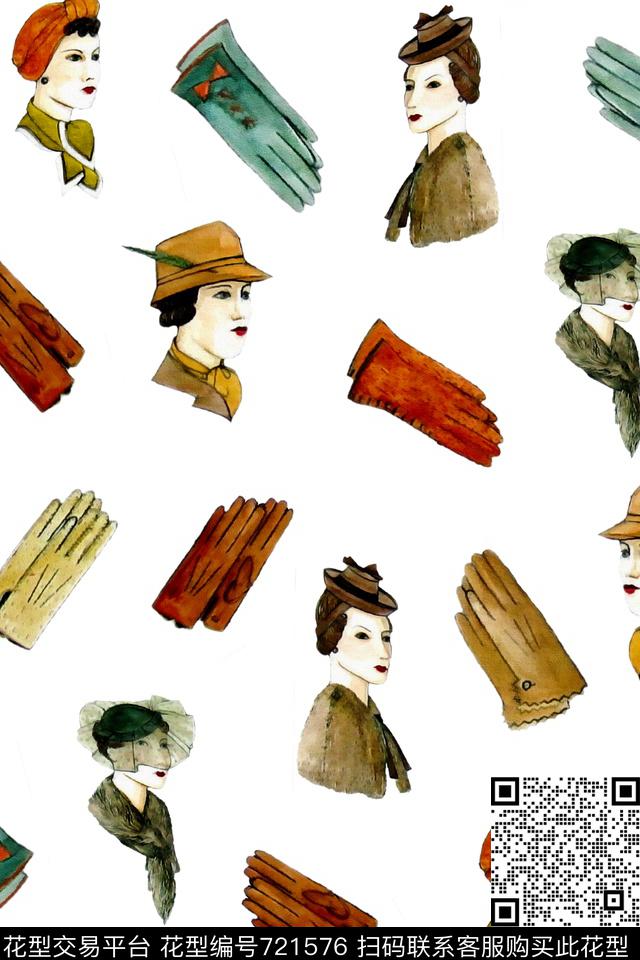 人物头像手套具体图案数码印花华亿平台下载（图片编号: 721576） - 瓦栏（Walan）
