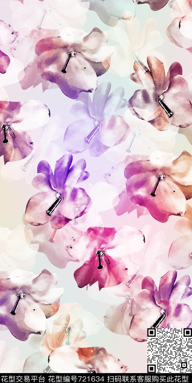 大花花朵花卉数码印花华亿平台下载（图片编号: 721634） - 瓦栏（Walan）