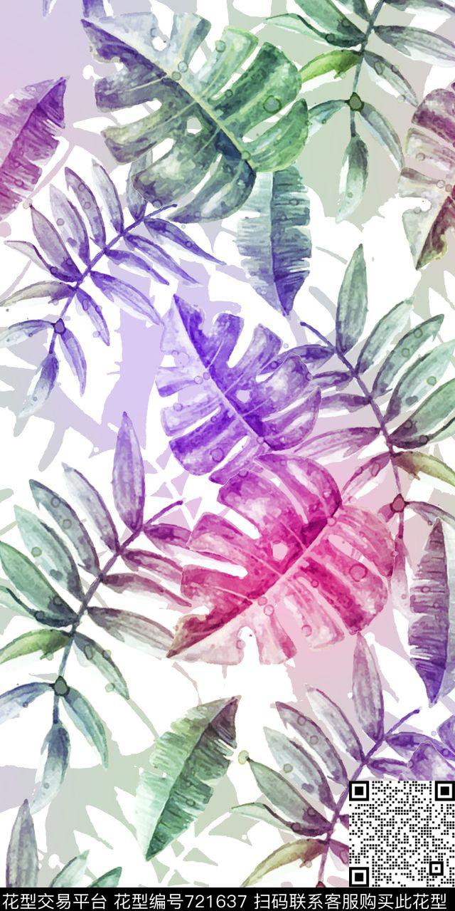 叶子棕榈叶热带数码印花华亿平台下载（图片编号: 721637） - 瓦栏（Walan）