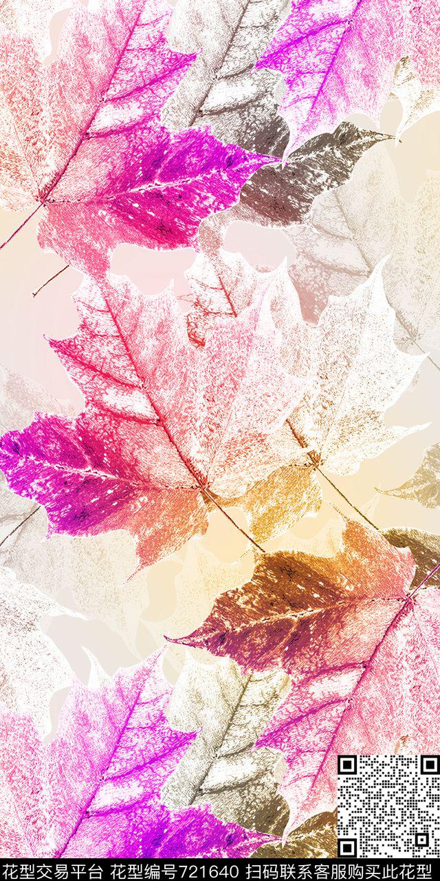 热带叶子枫叶数码印花华亿平台下载（图片编号: 721640） - 瓦栏（Walan）