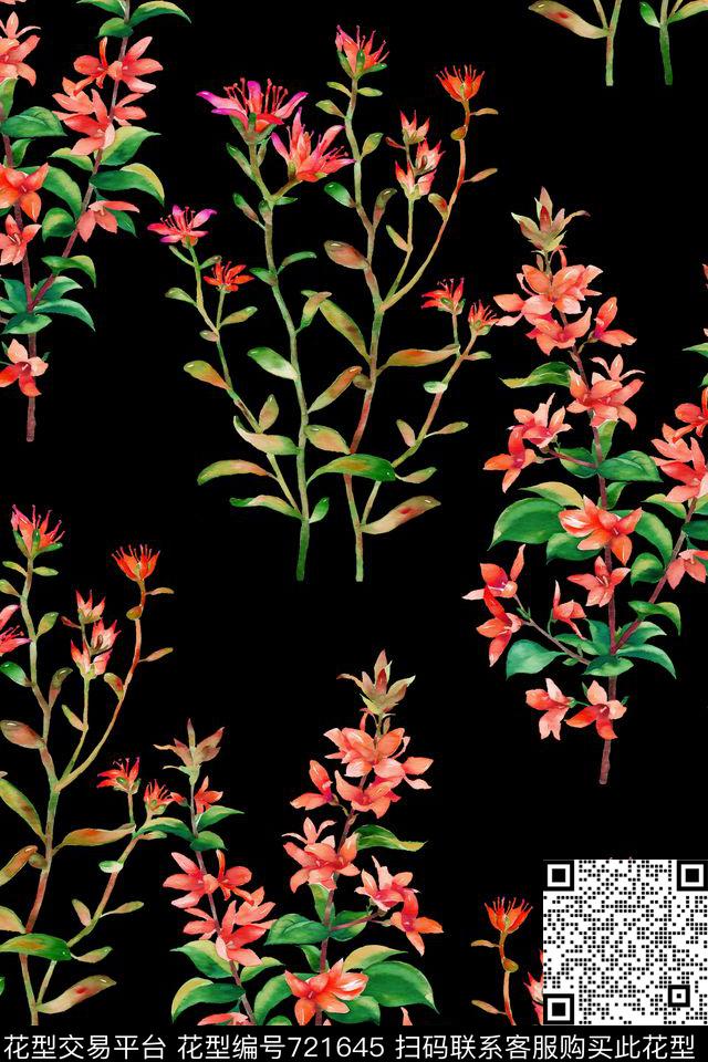 水彩花卉树叶数码印花华亿平台下载（图片编号: 721645） - 瓦栏（Walan）