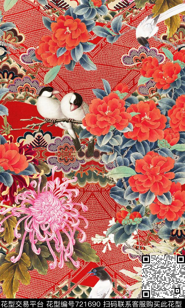 花卉花鸟鸟数码印花华亿平台下载（图片编号: 721690） - 瓦栏（Walan）