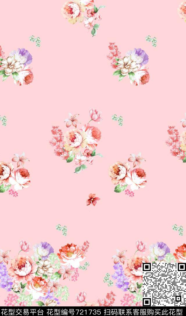 大花玫瑰花朵数码印花华亿平台下载（图片编号: 721735） - 瓦栏（Walan）