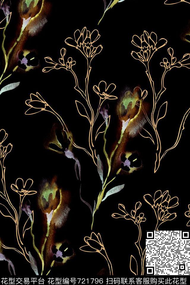 手绘水彩泼墨数码印花华亿平台下载（图片编号: 721796） - 瓦栏（Walan）