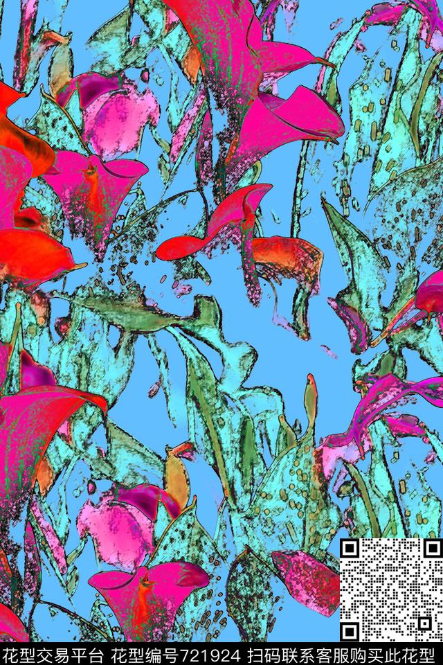 花卉绚丽色彩饰品数码印花华亿平台下载（图片编号: 721924） - 瓦栏（Walan）