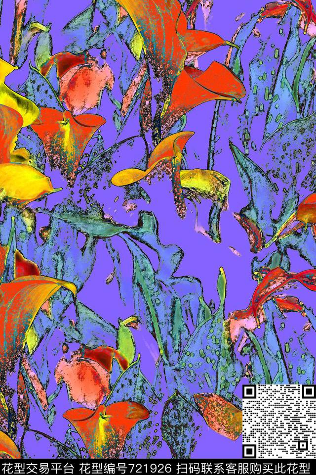 花卉绚丽色彩饰品数码印花华亿平台下载（图片编号: 721926） - 瓦栏（Walan）