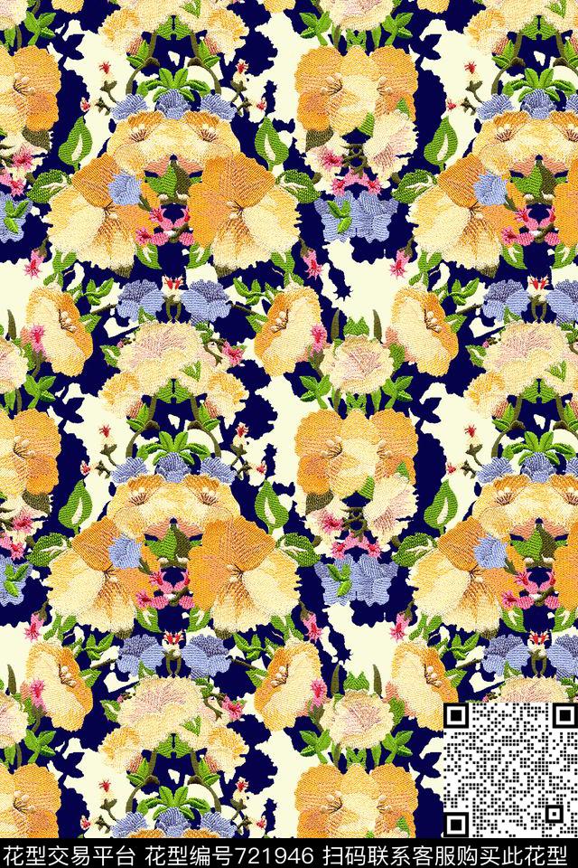 花卉绣花连衣裙数码印花华亿平台下载（图片编号: 721946） - 瓦栏（Walan）