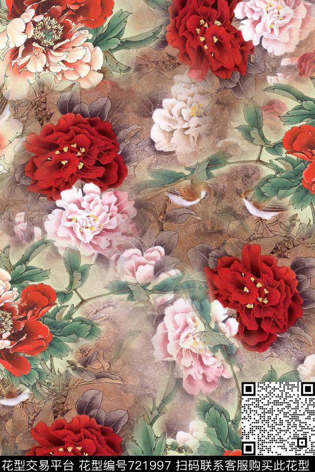 花朵旗袍面料花时尚流行女装数码印花华亿平台下载（图片编号: 721997） - 瓦栏（Walan）