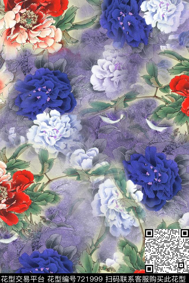 花朵旗袍面料花时尚流行女装数码印花华亿平台下载（图片编号: 721999） - 瓦栏（Walan）