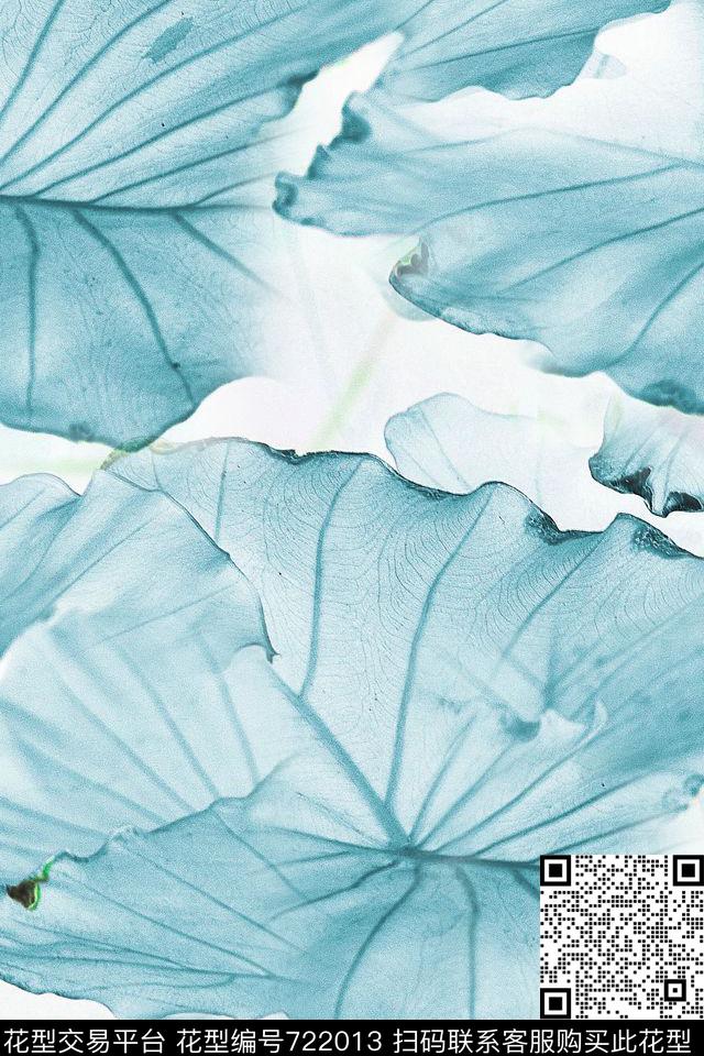 荷叶花朵花卉数码印花华亿平台下载（图片编号: 722013） - 瓦栏（Walan）