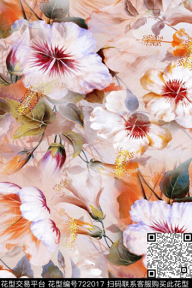 大花花朵花卉数码印花华亿平台下载（图片编号: 722017） - 瓦栏（Walan）