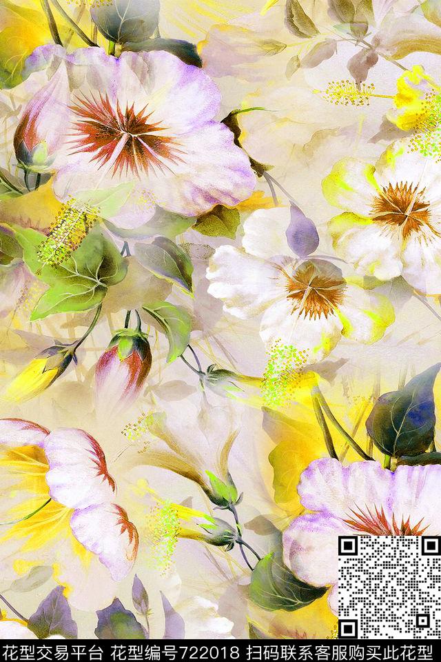 大花花朵花卉数码印花华亿平台下载（图片编号: 722018） - 瓦栏（Walan）