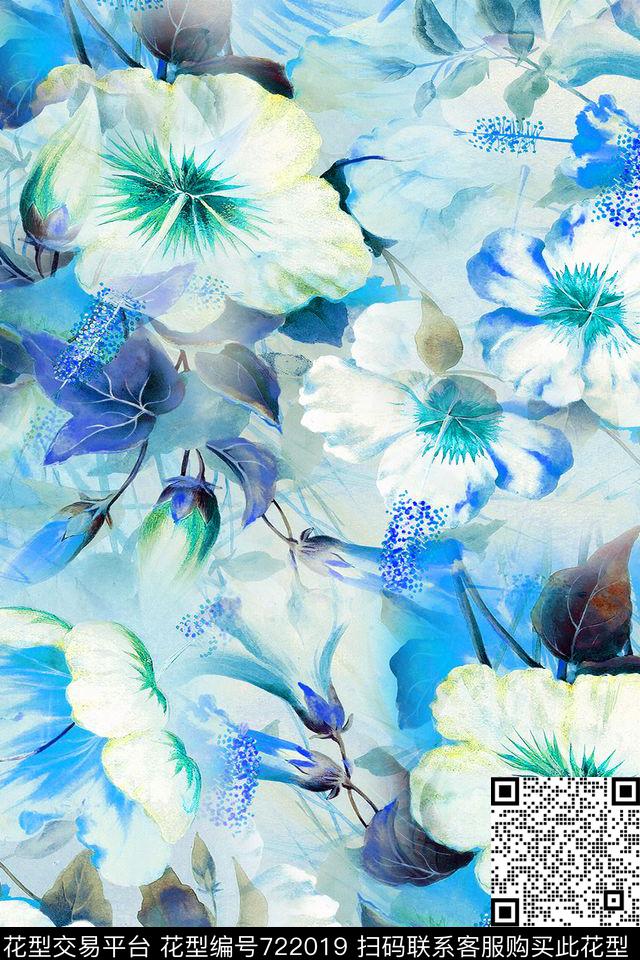 大花花朵花卉数码印花华亿平台下载（图片编号: 722019） - 瓦栏（Walan）