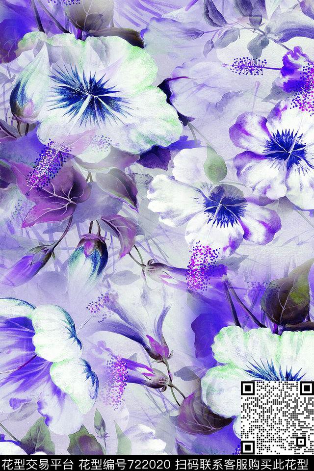 大花花朵花卉数码印花华亿平台下载（图片编号: 722020） - 瓦栏（Walan）
