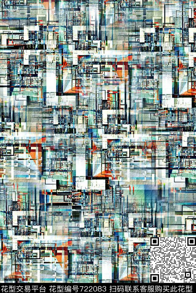 抽象手绘几何水彩纹理印花时尚潮流女裙子印花欧美大牌复古纹理印花数码印花华亿平台下载（图片编号: 722083） - 瓦栏（Walan）