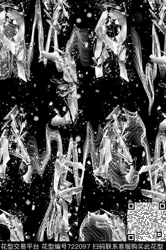 丝线抽象波纹字母爆裂玻璃传统印花华亿平台下载（图片编号: 722097） - 瓦栏（Walan）