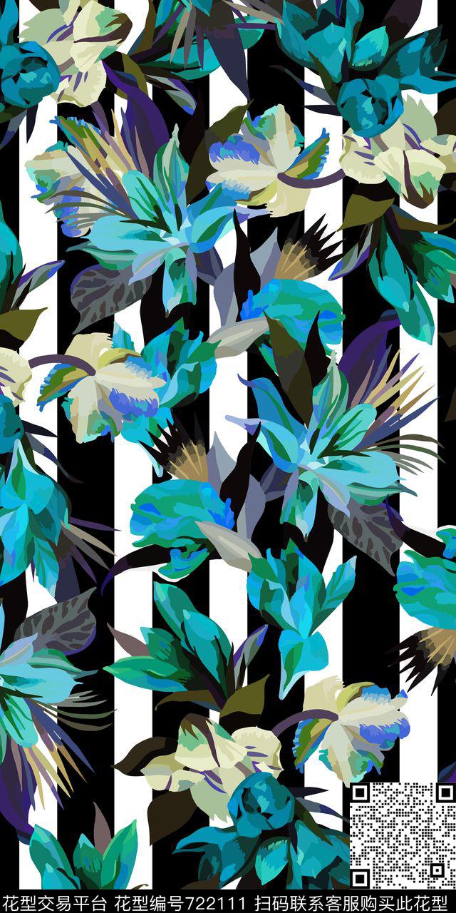 花朵花卉天堂鸟传统印花华亿平台下载（图片编号: 722111） - 瓦栏（Walan）