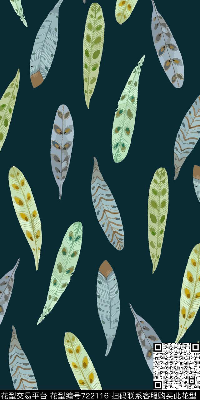 鸟羽毛平铺传统印花华亿平台下载（图片编号: 722116） - 瓦栏（Walan）