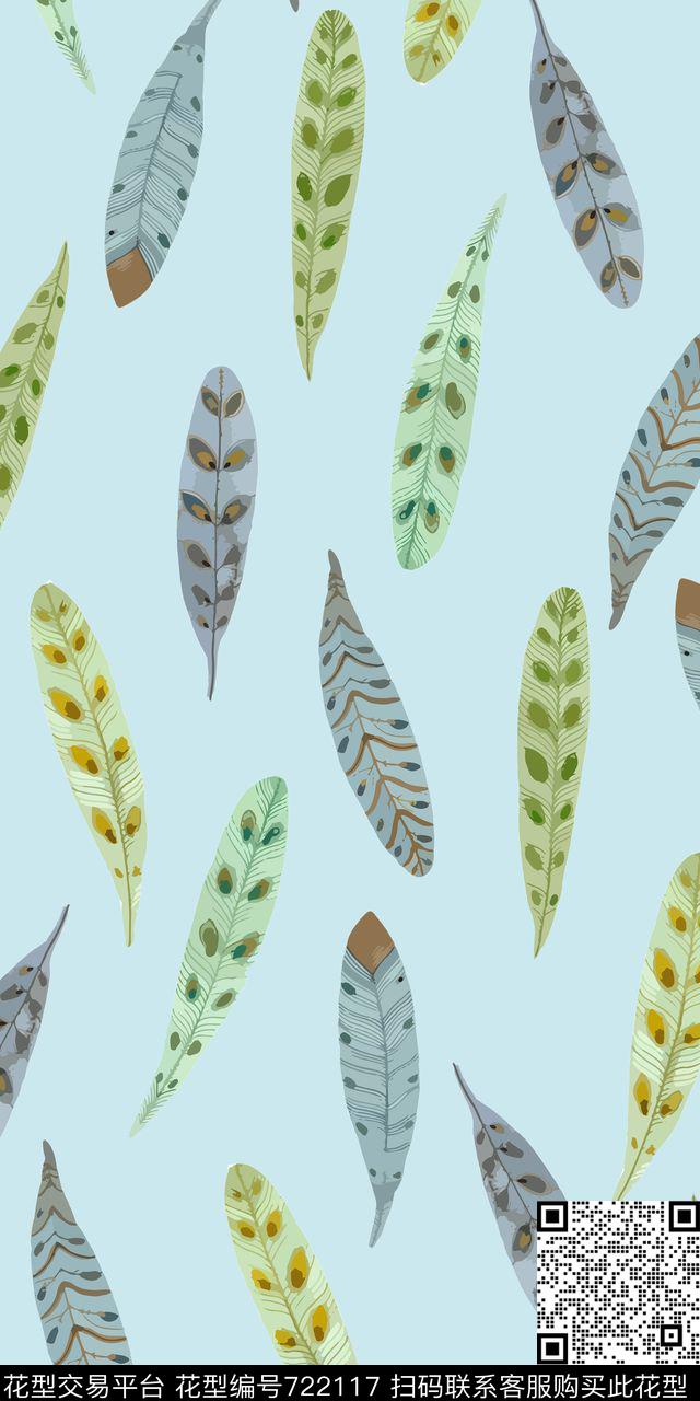 鸟羽毛平铺传统印花华亿平台下载（图片编号: 722117） - 瓦栏（Walan）