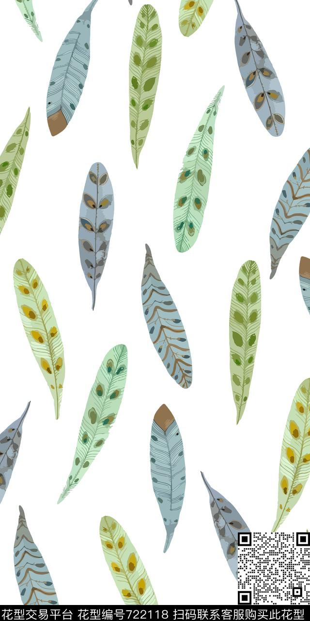 鸟羽毛平铺传统印花华亿平台下载（图片编号: 722118） - 瓦栏（Walan）
