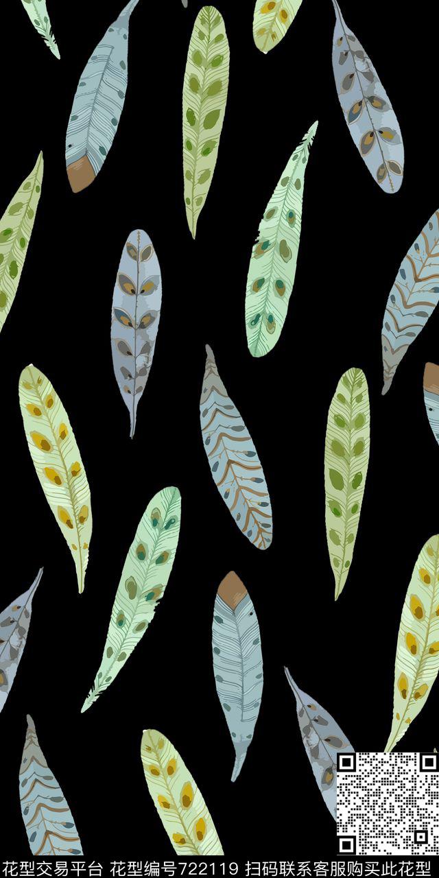 鸟羽毛平铺传统印花华亿平台下载（图片编号: 722119） - 瓦栏（Walan）