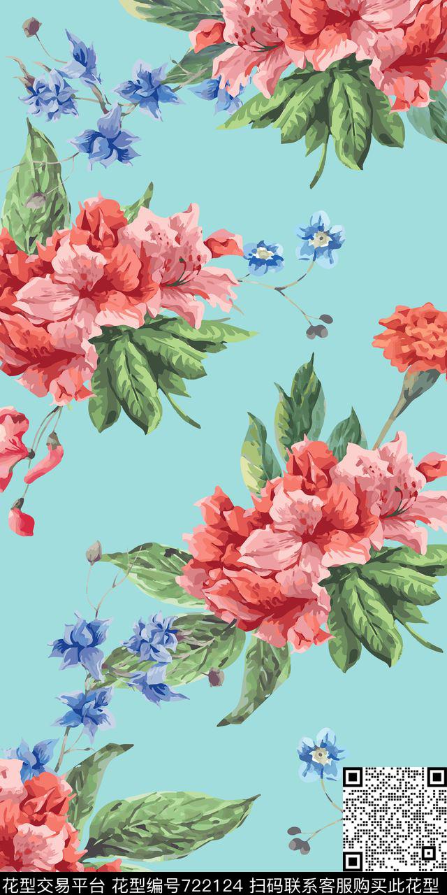 大花花朵花卉传统印花华亿平台下载（图片编号: 722124） - 瓦栏（Walan）