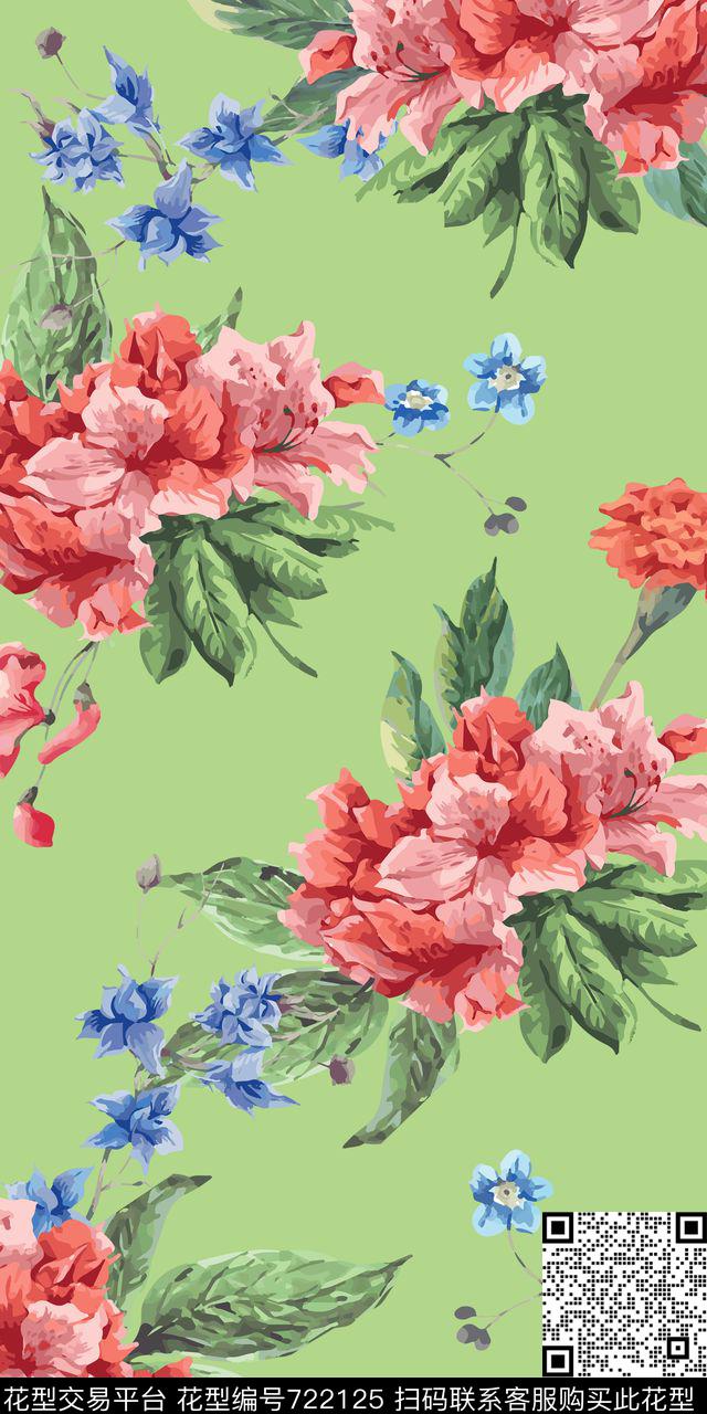 大花花朵花卉传统印花华亿平台下载（图片编号: 722125） - 瓦栏（Walan）