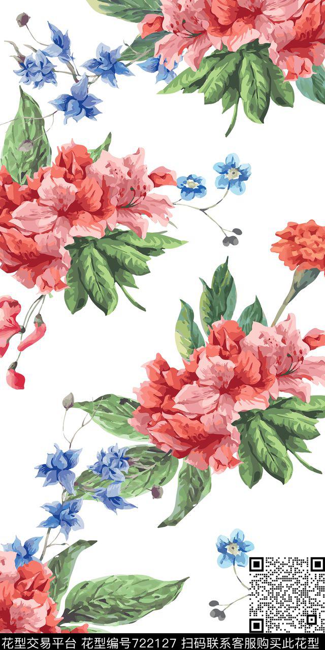 大花花朵花卉传统印花华亿平台下载（图片编号: 722127） - 瓦栏（Walan）