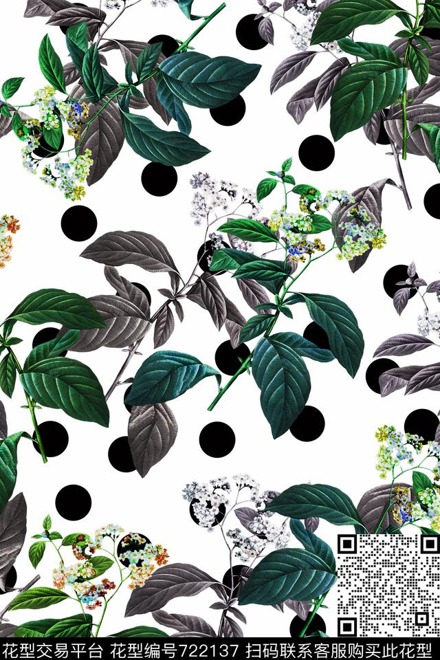 花卉几何波点数码印花华亿平台下载（图片编号: 722137） - 瓦栏（Walan）