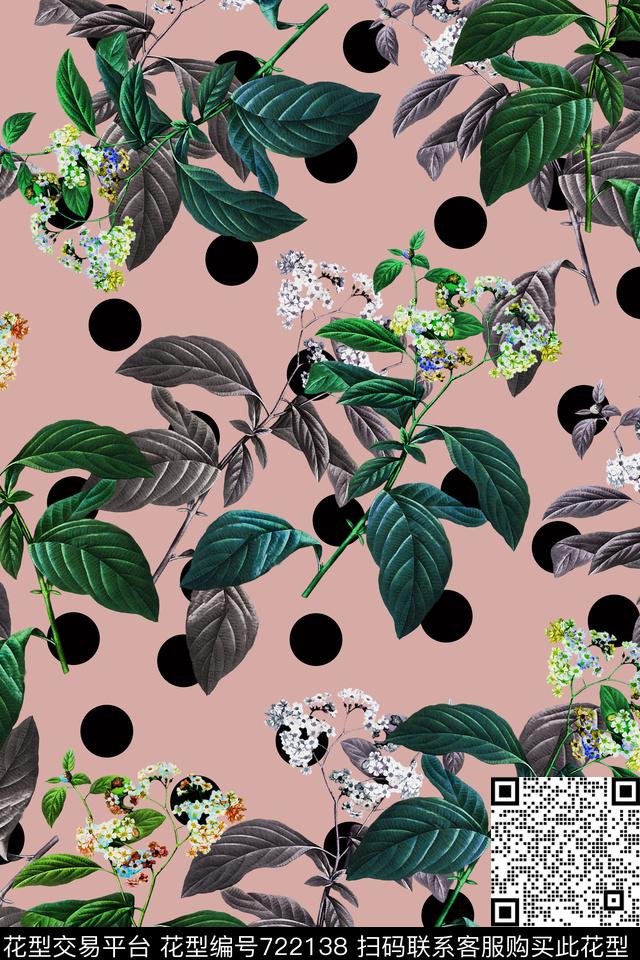 花卉几何波点数码印花华亿平台下载（图片编号: 722138） - 瓦栏（Walan）