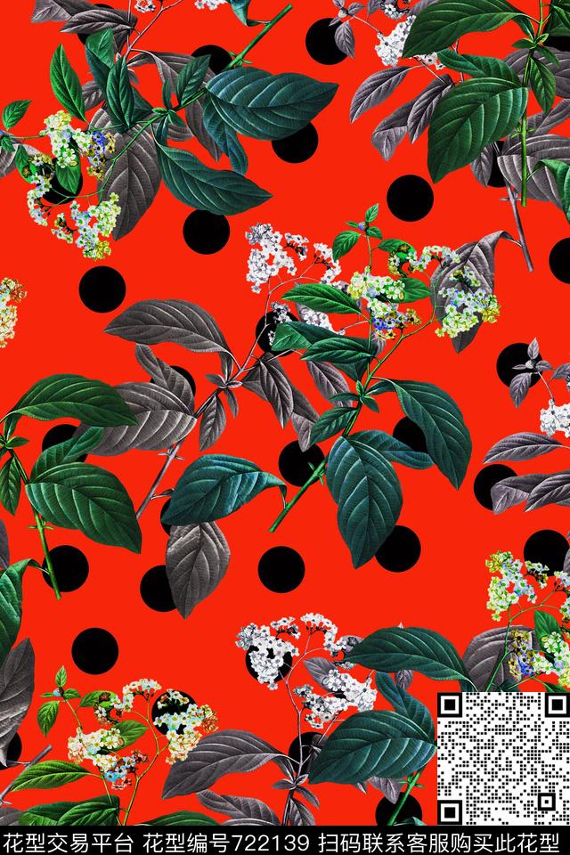 花卉几何波点数码印花华亿平台下载（图片编号: 722139） - 瓦栏（Walan）