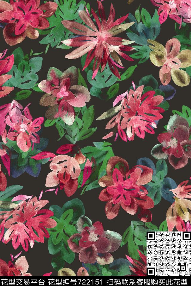 花卉水彩秋冬数码印花华亿平台下载（图片编号: 722151） - 瓦栏（Walan）