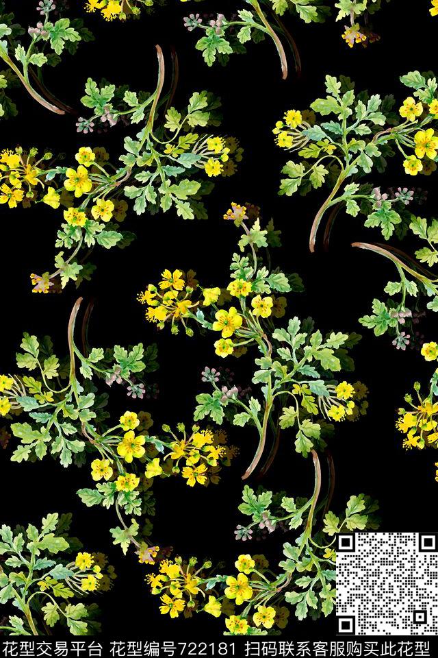 潮流时尚暗黑风花卉数码印花华亿平台下载（图片编号: 722181） - 瓦栏（Walan）