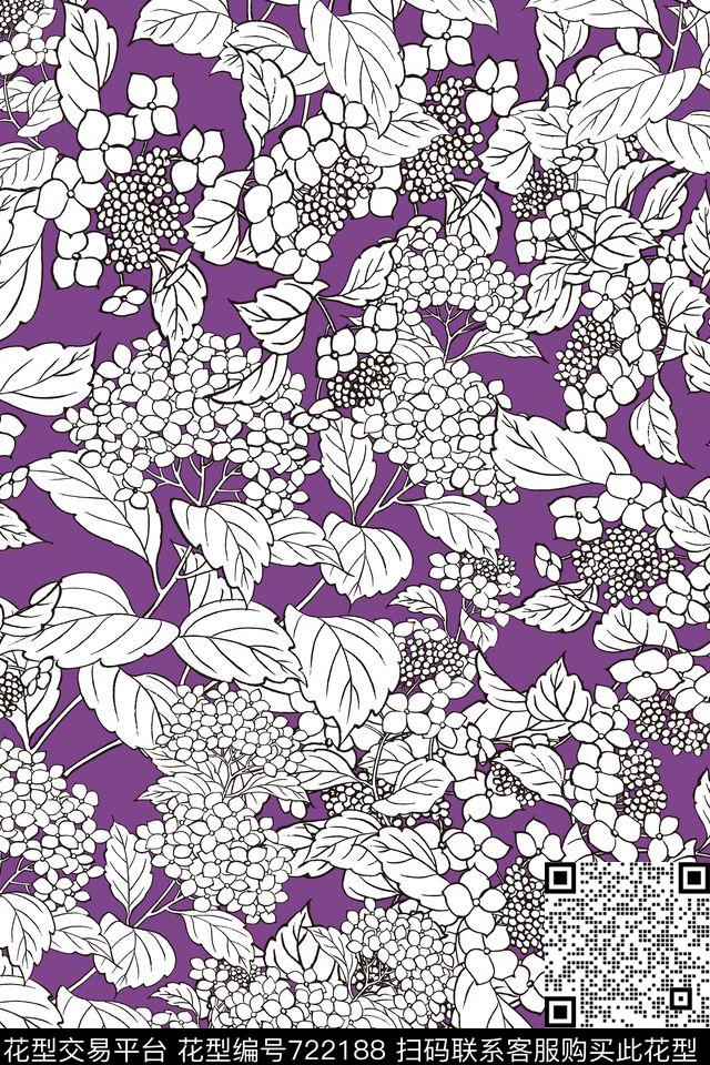 秋冬乱花线描传统印花华亿平台下载（图片编号: 722188） - 瓦栏（Walan）
