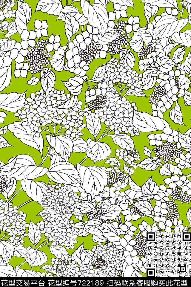 秋冬乱花线描传统印花华亿平台下载（图片编号: 722189） - 瓦栏（Walan）