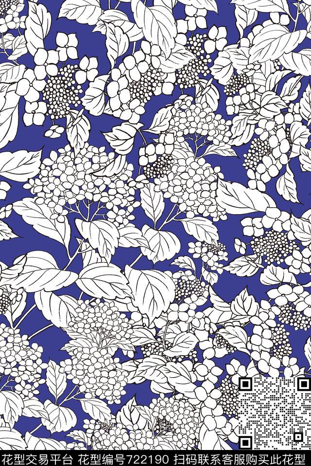 秋冬乱花线描传统印花华亿平台下载（图片编号: 722190） - 瓦栏（Walan）