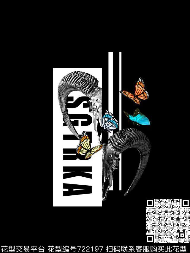 羊角蝴蝶男装T恤华亿平台数码印花华亿平台下载（图片编号: 722197） - 瓦栏（Walan）