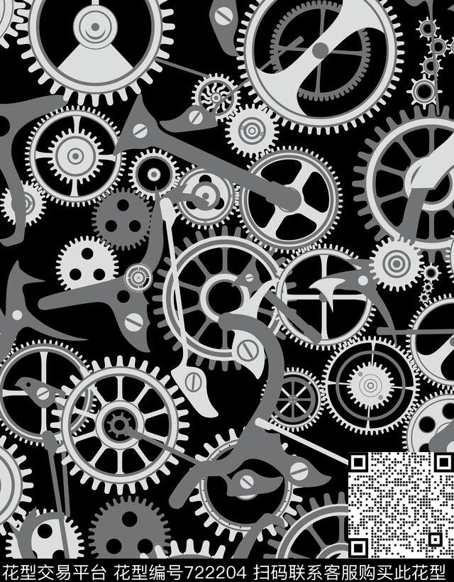 机械钟表几何传统印花华亿平台下载（图片编号: 722204） - 瓦栏（Walan）