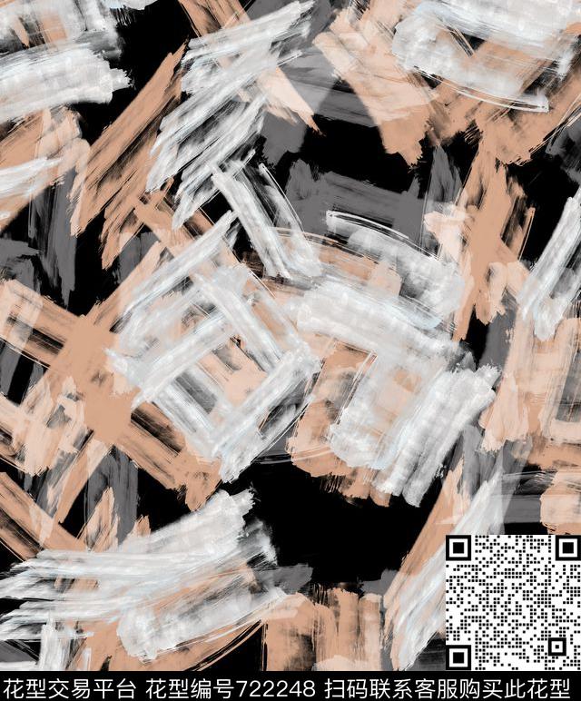 手绘水墨笔触数码印花华亿平台下载（图片编号: 722248） - 瓦栏（Walan）