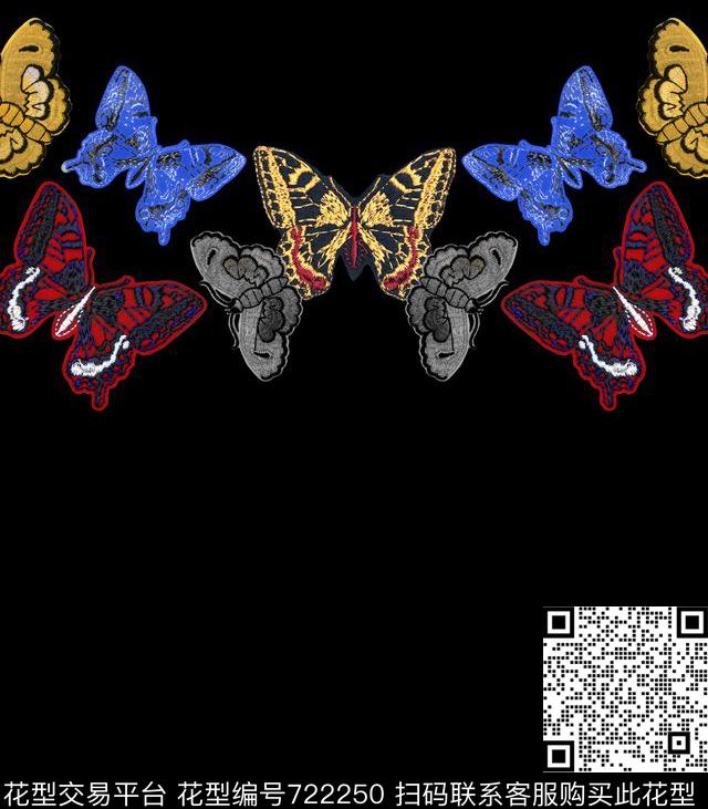 定位绣花蝴蝶数码印花华亿平台下载（图片编号: 722250） - 瓦栏（Walan）