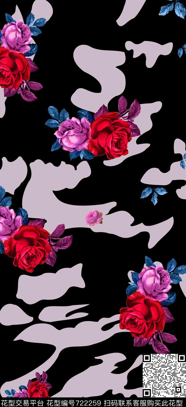 迷彩羽绒服玫瑰数码印花华亿平台下载（图片编号: 722259） - 瓦栏（Walan）