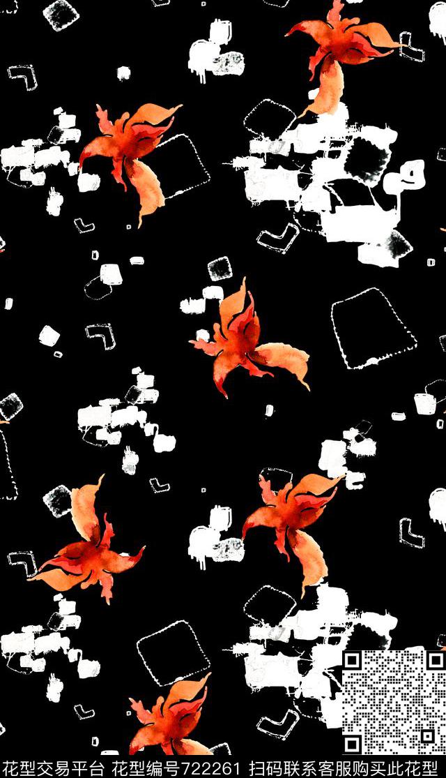 手绘花卉涂鸦数码印花华亿平台下载（图片编号: 722261） - 瓦栏（Walan）