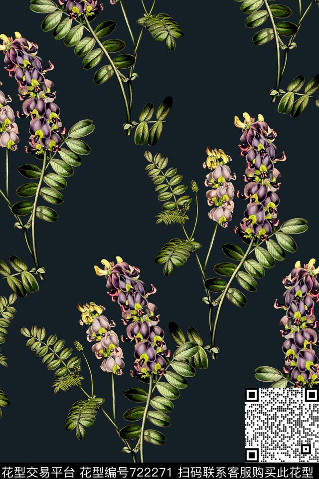 抽象手绘植物花卉数码印花时尚了女装裙子高档叶子印花欧美大牌复古满版夹克外套印花数码印花华亿平台下载（图片编号: 722271） - 瓦栏（Walan）