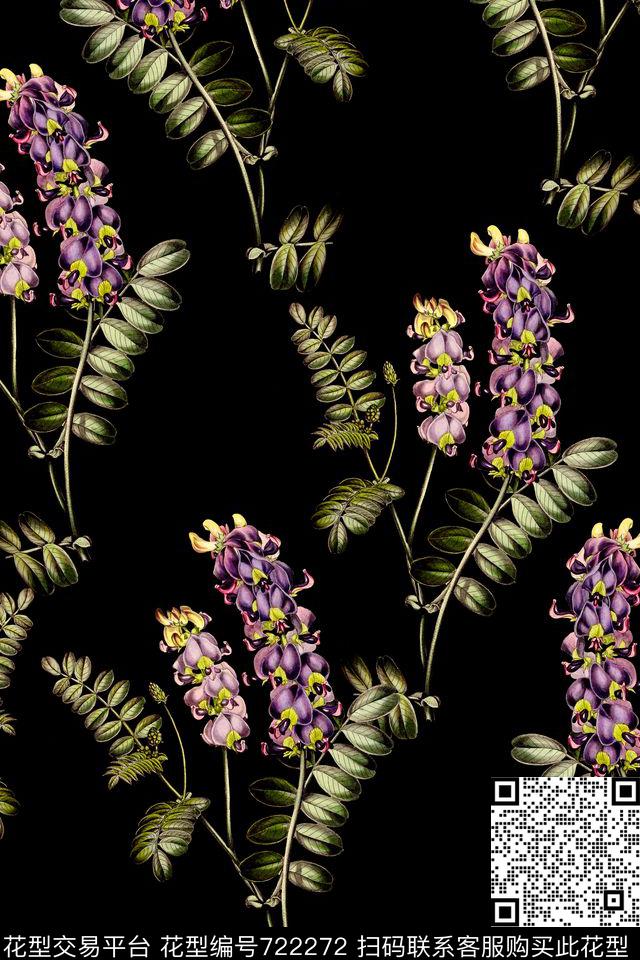 抽象手绘植物花卉数码印花时尚了女装裙子高档叶子印花欧美大牌复古满版夹克外套印花数码印花华亿平台下载（图片编号: 722272） - 瓦栏（Walan）