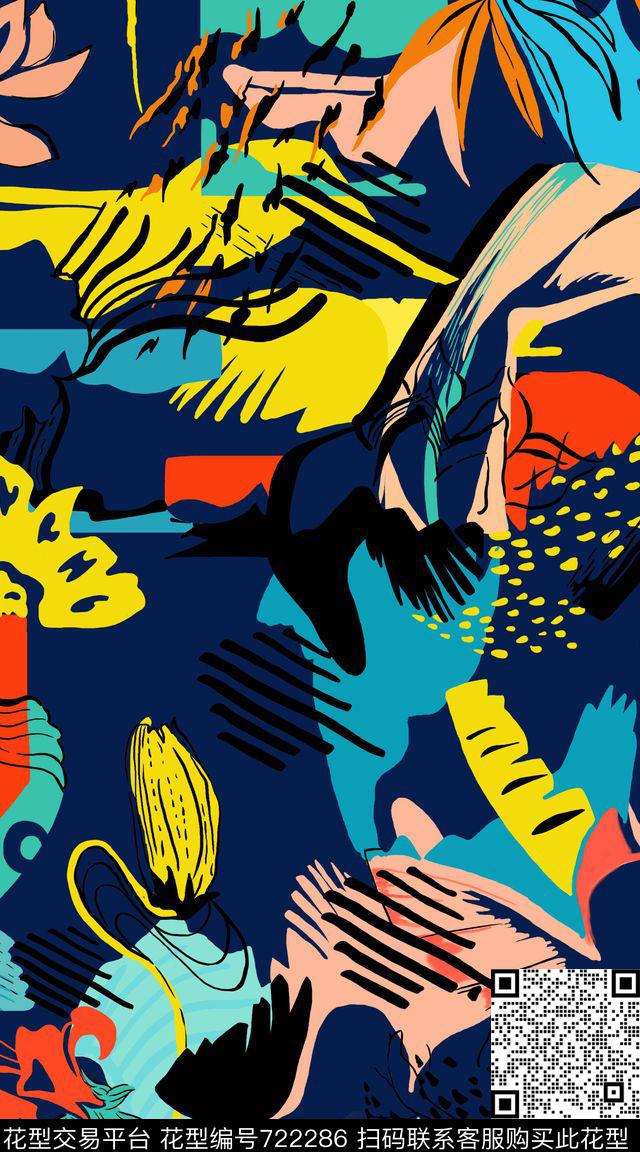 大牌手绘花卉2017年春夏女装手绘花卉手绘华亿平台抽象几何传统印花华亿平台下载（图片编号: 722286） - 瓦栏（Walan）