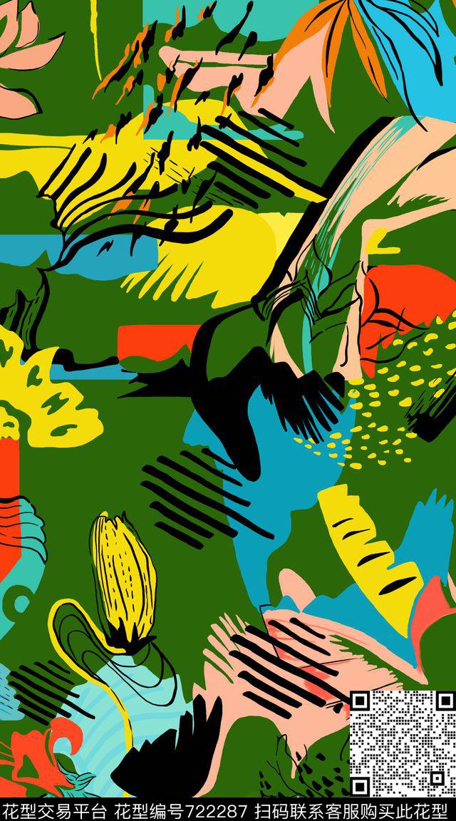 大牌手绘花卉2017年春夏女装手绘花卉手绘华亿平台抽象几何传统印花华亿平台下载（图片编号: 722287） - 瓦栏（Walan）